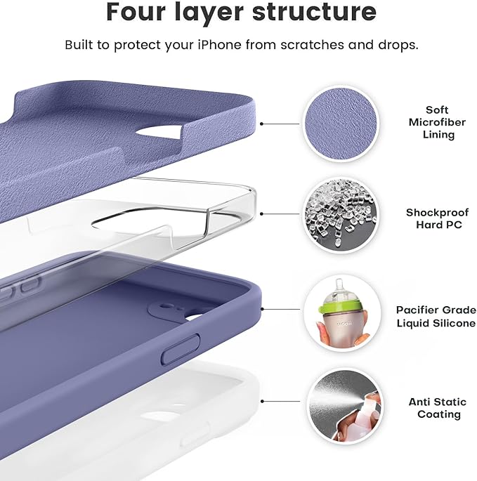 Vooii Compatible with iPhone 16e Case, Liquid Silicone Upgrade [Camera Protection] [Soft Anti-Scratch Microfiber Lining] Shockproof Phone Case for iPhone 16e 6.1 inch - Lavender Grey