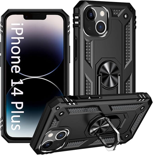 ADDIT Phone Case for iPhone 14 Plus Case,with Kickstand Ring,Adjustable Stand,Military Grade,Heavy Duty Protection,Shockproof,Anti-Fingerprint,Support Magnet Car Mount,Black