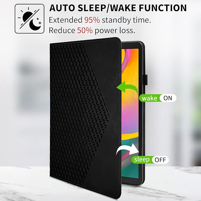 Rotating Case for Samsung Galaxy Tab A 10.1 2019 Model SM-T510/T515,360° Rotating Multi-Angle Viewing Stand Cover PU Leather Business Folio Protective Cases, Black