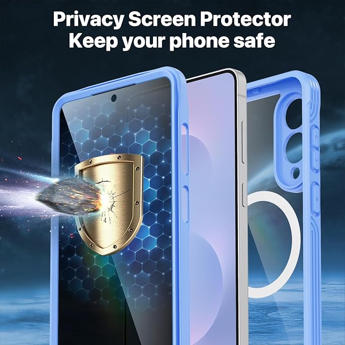 CENHUFO Magnetic for Samsung Galaxy S25 Edge Case, Full Body Phone Case with Built-in 9H Tempered Glass Privacy Screen Protector and Camera Lens Protector, Shockproof Clear Cover Bumper - Light Blue