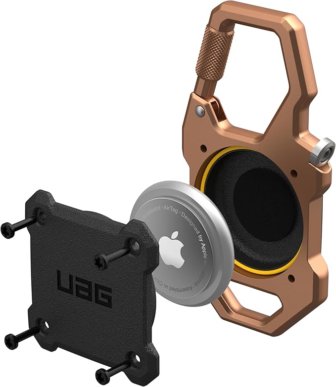 URBAN ARMOR GEAR UAG [Exclusive] Designed for AirTag Case with Built-in Bottle Opener Monarch - Hard Shell Lock Case AirTag Holder Locking Carabiner for Keys, Luggage & Bags, Black/Copper