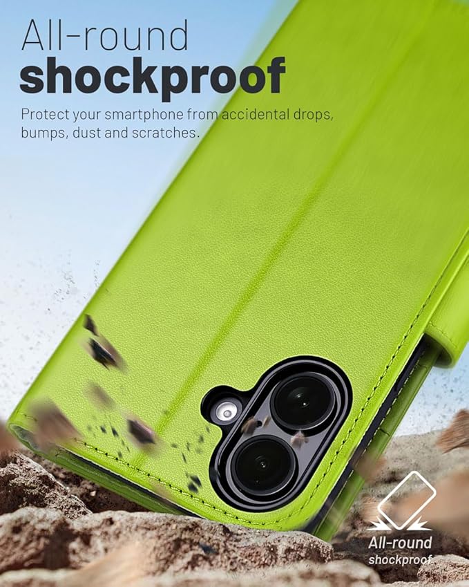 OCASE Compatible with iPhone 16 Wallet Case, PU Leather Flip Folio Case with Card Holders RFID Blocking Kickstand [Shockproof TPU Inner Shell] Phone Cover 6.1 Inch 2024, Green Avocado