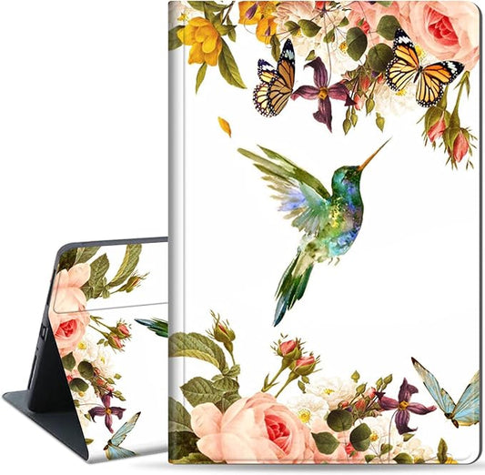 Slim Case for Samsung Galaxy Tab S10 FE / S9 FE 5G 10.9" & Tab S9 11", PU Leather Protective Cover, Multi-Angle Stand, Auto Sleep/Wake, Hummingbird Butterfly