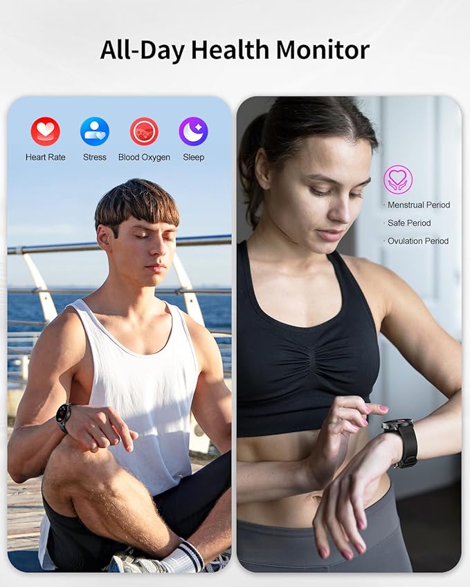 RIVERSONG Smart Watch for Men Women (Answer/Make Call) Compatible with iPhone/Android Phones, 1.52" Fitness Tracker with Heart Rate, Sleep and Blood Oxygen Monitor, 100+ Sport Modes, Pedometer, Black