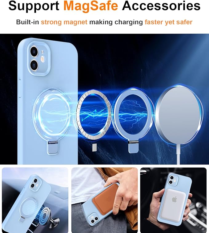 ZHK Liquid Silicone Designed for iPhone 11 Case with Magnet Stand, [Precise Camera Lens Protection][Mil-Grade Drop Shockproof][Soft Anti-Scratch Microfiber Lining] Slim Fit Cover,Baby Blue