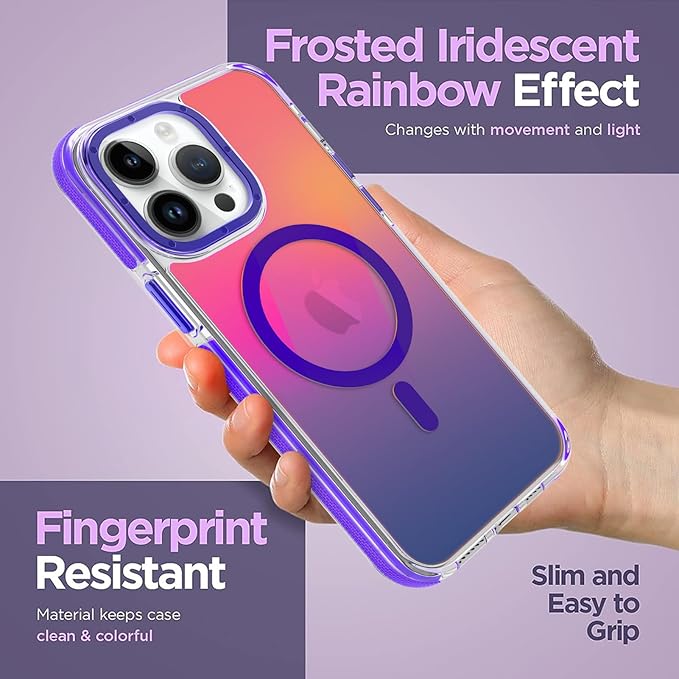 MOWIME Magnetic Case for iPhone 14 Pro Max [Compatible with Magsafe] [Cute Fashion Fluorescent Design] [1 Screen Protector] Slim Translucent Matte Case for iPhone 14 Pro Max 6.7" 2022, Purple