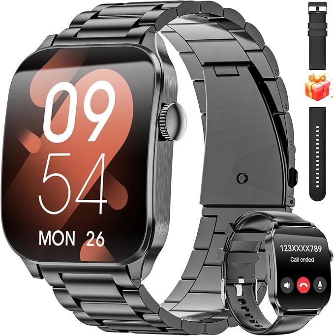 Curve Military Smart Watch for Men(Answer/Make Call), 1.93" AMOLED Smartwatch with Heart Rate/Sleep Monitor, 120+ Sports Modes Fitness tracker, IP68 Waterproof Fitness Watch for Android iOS (2 Straps)