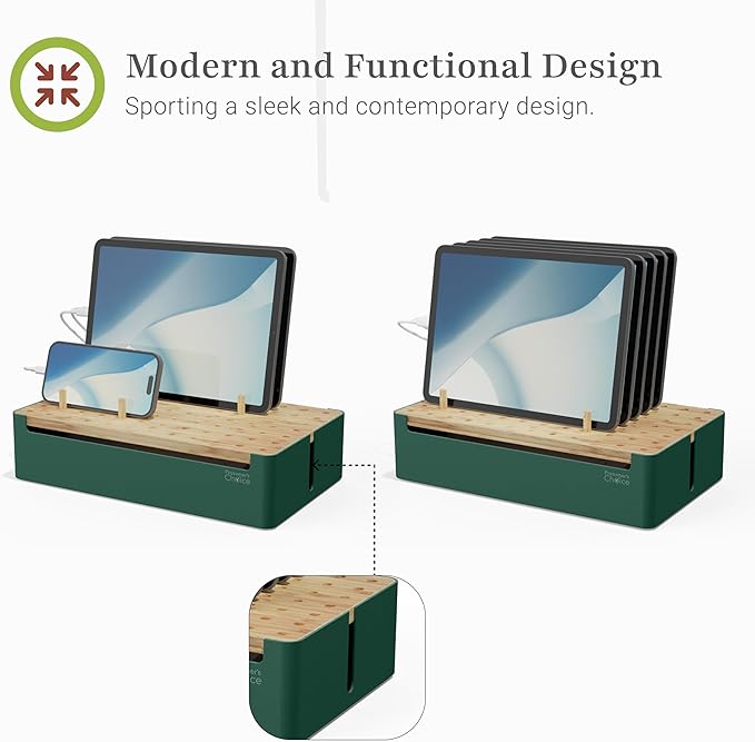 Prosumer's Choice Bamboo Charging Station - Multi Charger Station Organizer - Desk Docking Station for Phones, Tablets, Laptop - Wooden Charging Station with Removable Dividers - Cables Not Included