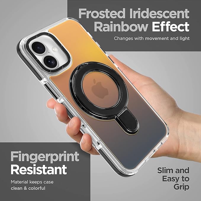 MOWIME Magnetic for iPhone 17 Case with Stand [Compatible with Magsafe] [Cute Fashion Fluorescent Design] [1 Screen Protector] Slim Translucent Matte Case for iPhone 17 6.3" 2025, Black