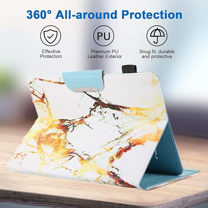 9.5-10.5 Inch Tablet Case, Universal Android Tablet Cover for 9.5 10 10.1 Inch, Multi-Angle Viewing Stand Case for 9.5-10.5 Inch Tablet, Golden Marble