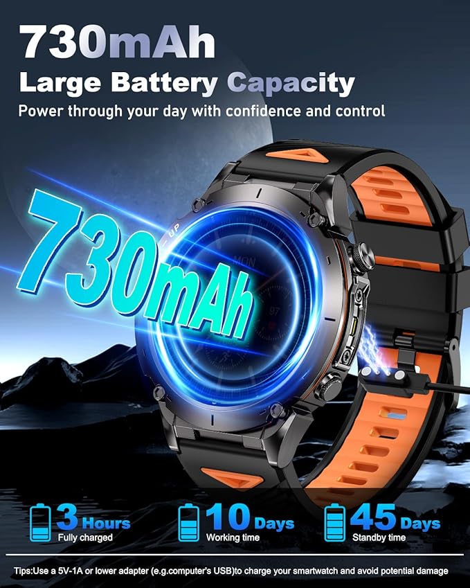 GPS Military Smart Watch for Men with Bluetooth Call, 1.43" AMOLED Waterproof Fitness Tracker with Heart Rate/Sleep Monitor/Flashlight, 170+ Sports Modes, 730mAh Battery for Android/iOS