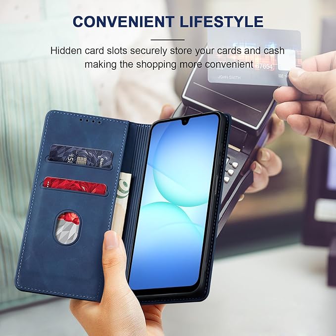 Jasonyu Flip Wallet Case for Samsung Galaxy A17 5G,Leather Magnetic Folio Cover with Card Holder,Kickstand - TPU Shockproof Durable Protective Phone Case,Blue