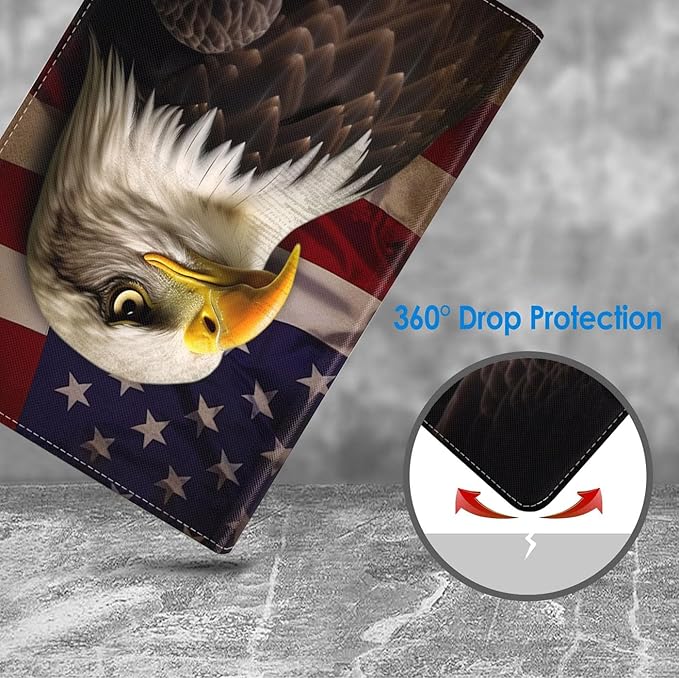 Case for Samsung Galaxy Tab S10 Lite / S10 FE / S9 FE 10.9-Inch / S9 11-Inch, Slim Lightweight PU Leather Stand Cover with Auto Wake/Sleep - Patriotic American Flag Bald Eagle