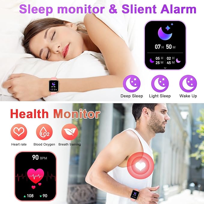 Smart Watch for Men Women Fitness: Waterproof Make/Answer Call Smart Watches for Men Digital Mens watches Step Tracker Smartwatch Android Phones iPhone Samsung Compatible Heart Rate Monitor Pink