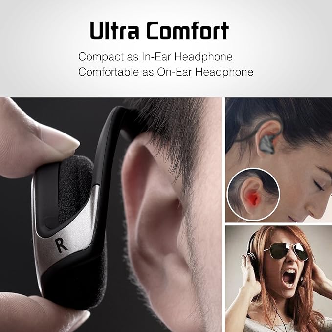 Small Bluetooth Headphones Wrap Around Head - Sports Wireless Headset with Built in Microphone and Crystal-Clear Sound, Foldable and Carried in The Purse, and 12-Hour Battery Life, Black