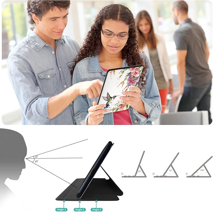 Case for Lenovo Tab P11 Plus Case 2021 (TB-J616F / J616X), 360 Degree Rotating Folding Stand,with Auto Sleep/Wake Case for Lenovo Tab P11 11” 2020 (TB-J606F TB-J606X),Hummingbird and Flowers