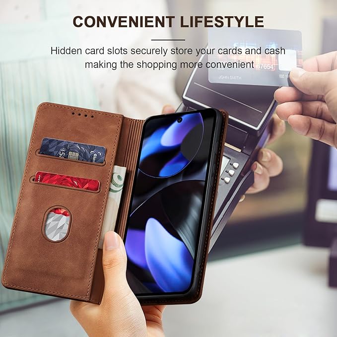 Jasonyu Flip Wallet Case for Google Pixel 9/9 Pro,Leather Magnetic Folio Cover with Card Holder,Kickstand - TPU Shockproof Durable Protective Phone Case,Brown