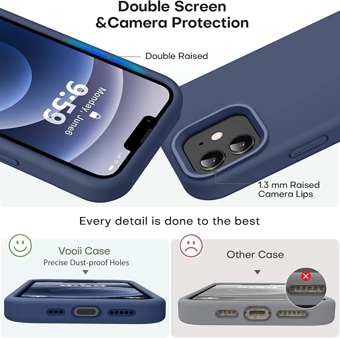 Vooii Compatible with iPhone 12 Case/iPhone 12 Pro Case, Liquid Silicone Upgrade [Soft Anti-Scratch Microfiber Lining] [Shockproof Drop Protection] Phone Case 6.1 inch - Navy Blue