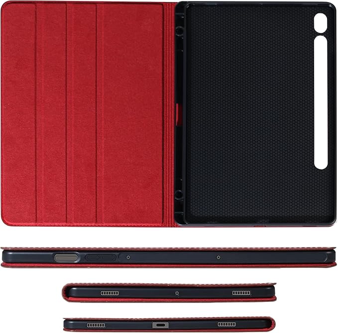 for Samsung Galaxy Tab S8/S7 Plus/S7 FE+ 12.4 inch Case with S Pen Holder 2020/2021/2022 Model(SM-X800/X806/T730/T736/T970/T975) Genuine Leather Cover Protective Shell,Auto Wake/Sleep.Red