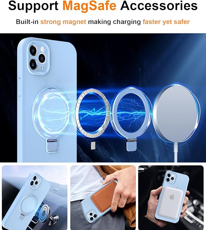 ZHK Liquid Silicone Designed for iPhone 12 pro Case with Magnet Stand, [Precise Camera Lens Protection][Mil-Grade Drop Shockproof][Soft Anti-Scratch Microfiber Lining] Slim Fit Cover,Baby Blue