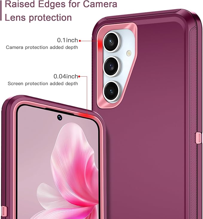 for Samsung Galaxy S24 FE 5G Case Heavy Duty Protective Shockproof Dropproof 3-Layer Full Body Protection [Without Screen Protector] Tough Rugged Case for Galaxy S24 FE,Purple/Pink