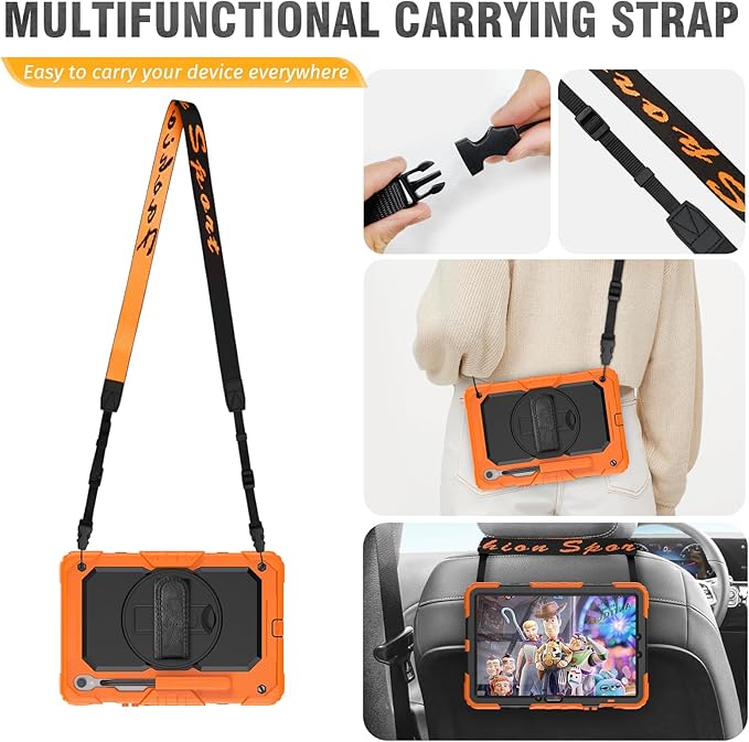 HXCASEAC Case for Samsung Galaxy Tab S10 Lite / S10 FE / S9 FE 5G 10.9 inch, Shockproof Design with Screen Protector/Hand Strap/S Pen Holder, Protective Samsung Galaxy S10 Lite Tablet Case, Orange