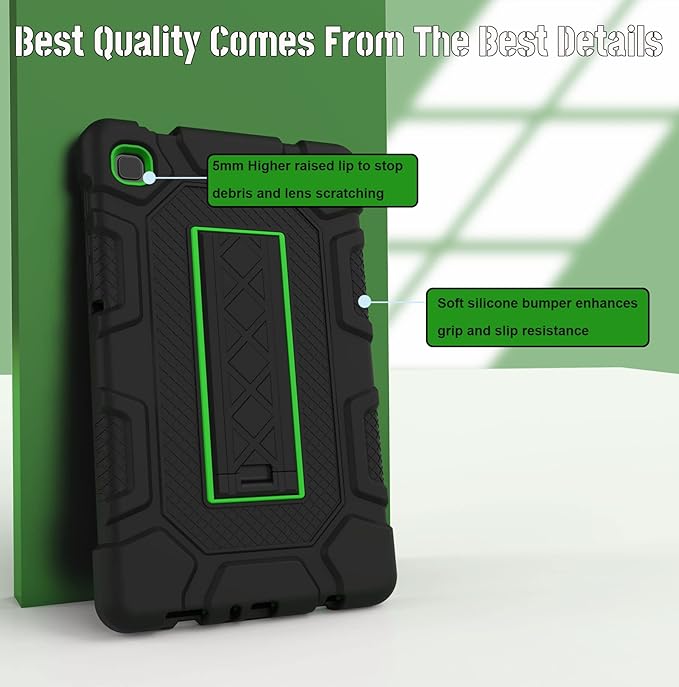 Rantice Samsung Galaxy Tab A7 Case with Kickstand, Shockproof Rugged Tablet Case for Galaxy Tab A7 (SM-T220/T225), Black+Green