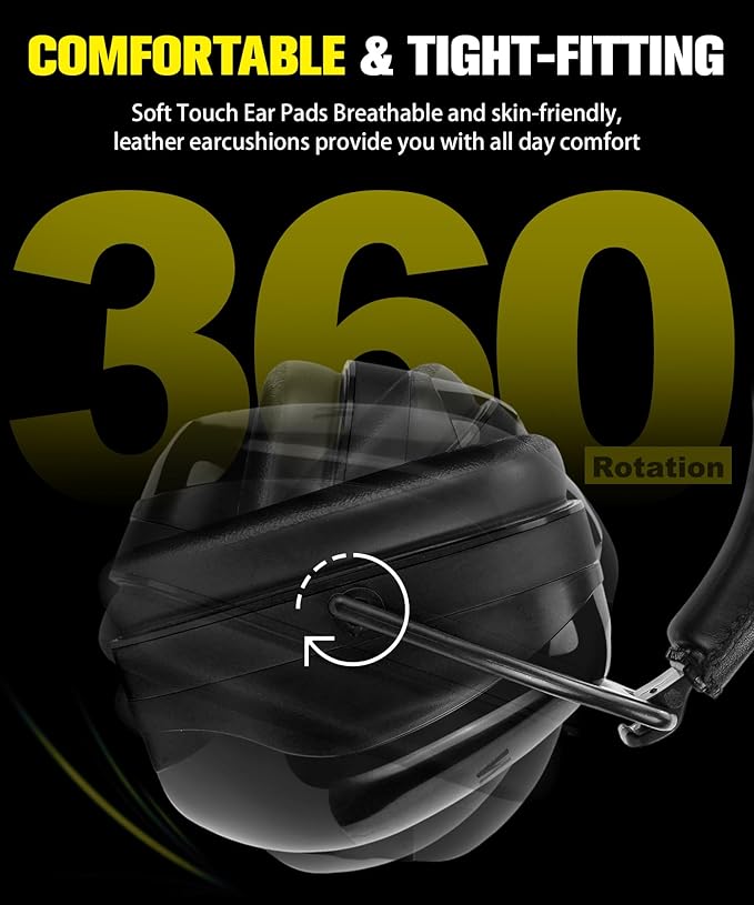 ZOHAN 012 Noise Reduction Earmuffs 2 Packs for Hearing Protection, NRR 28dB Adjustable Safety Ear Muffs for Mowing, Autism