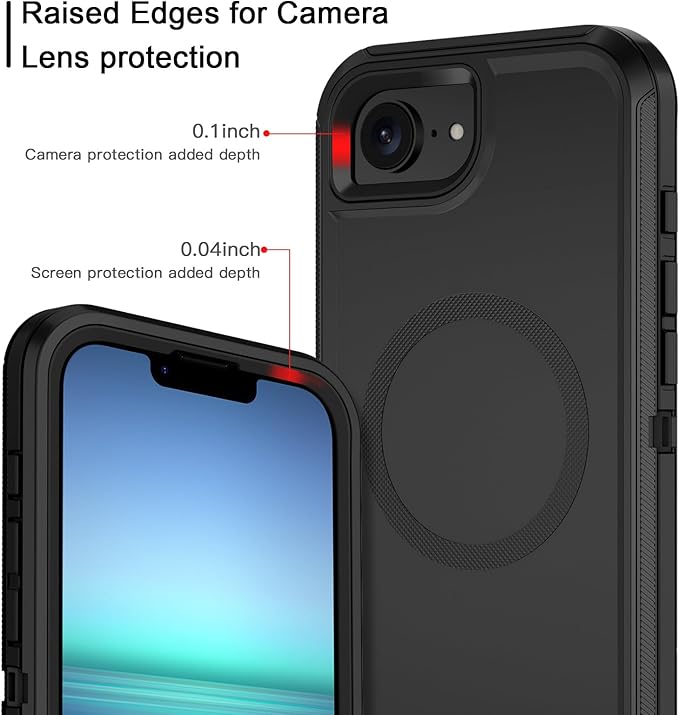 for iPhone 16e Case [Compatible with MagSafe] Shockproof 3-Layer Full Body Protection [Without Screen Protector] Rugged Heavy Duty Cover Case for Apple iPhone 16e 6.1" 2025,Black