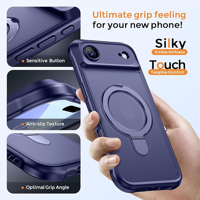 MOCCA Compatible with iPhone Air Case with Magnetic Invisible Stand [Full Camera Protection] [Compatible with Magsafe] Military Drop Shockproof Translucent Matte Phone Case Cover 6.5",Deep Blue