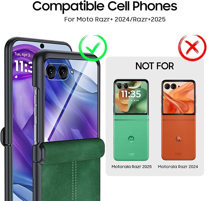 for Motorola razr+ Plus 2024 Case/Razr+ Plus 2025 Case Built-in Screen Protector& Hinge Protection & Ultra Thin PU Leather Matte PC Shockproof Phone Case for Moto Razr+ 2024/Razr+ 2025 (Green)