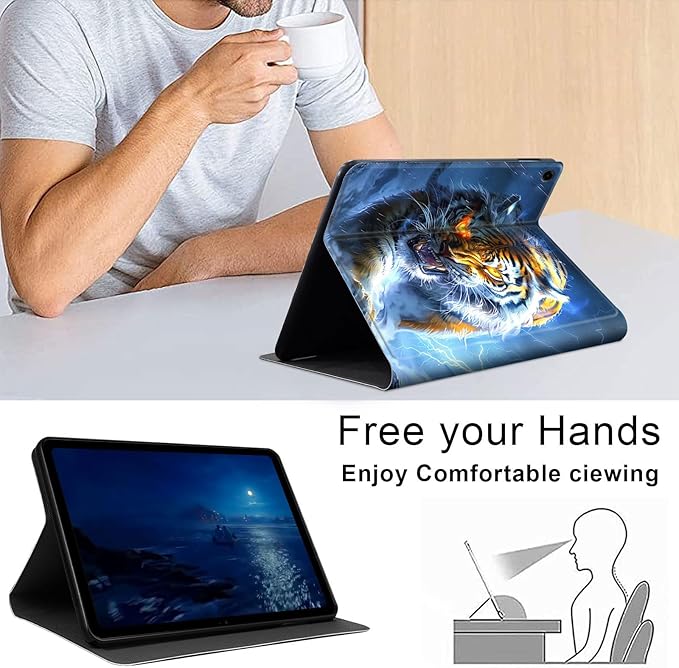 Case for Samsung Galaxy Tab A9 8.7-Inch 2023, Slim PU Leather Stand Cover with Auto Wake/Sleep, Multi-Angle Viewing & Shockproof, Fierce Tiger
