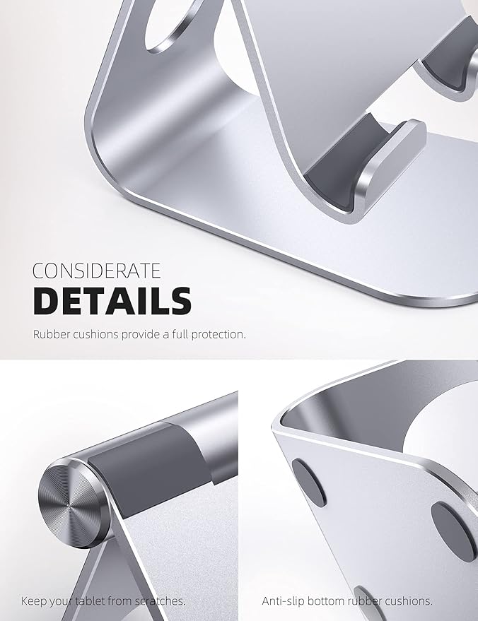 Lamicall Tablet Stand, Adjustable Tablet Holder - Desktop Stand Dock Holder Compatible with 4-13" Tablets Such as iPad Pro 11, 9.7, 10.5, 12.9 Air Mini, Kindle, Tab, iPhone Air 17 Pro Max, Silver