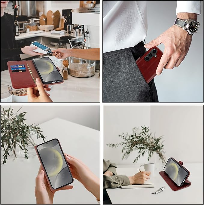 MONASAY Wallet Case Fit for Samsung Galaxy S24+ Plus 5G, [Lens & Glass Screen Protector Included] [RFID Blocking] Flip Folio Leather Cell Phone Cover with Credit Card Holder，6.7 inch, Burgundy