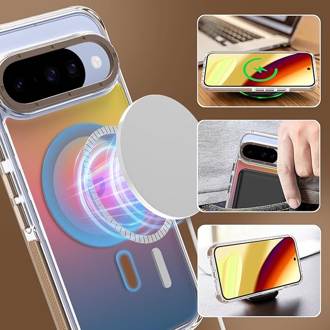 MOWIME Magnetic Case for Google Pixel 10/10 Pro [Compatible with Magsafe] [Cute Fashion Fluorescent Design] Shockproof Slim Translucent Matte Case for Pixel 10/10 Pro 6.3", Desert
