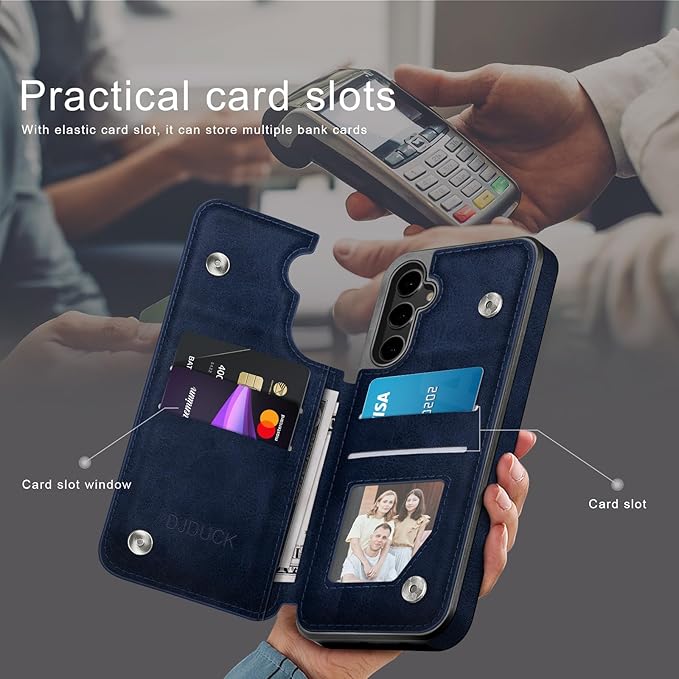 DJDUCK Designed for Samsung Galaxy S25 Case Wallet with Card Holder, [Magnetic Clasp Cover] [RFID Blocking Leather Protection] Shockproof Women Men Cases for Samsung S25 Dark Blue