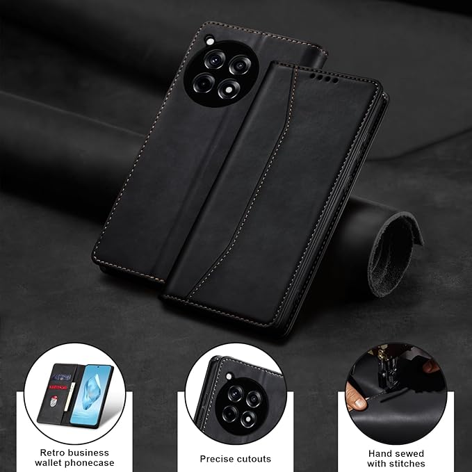 Jasonyu Flip Wallet Case for OnePlus 12R,Leather Magnetic Folio Cover with Card Holder,Kickstand - TPU Shockproof Durable Protective Phone Case,Black