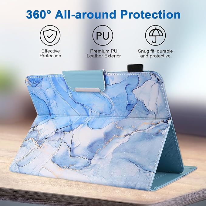 JZCreater 10 Inch Tablet Case, Universal 10 10.1 Inch Android Tablet Cover, Multi-Angle Viewing Stand Case for 9.5-10.5 Inch Tablet, GR-Blue Marble