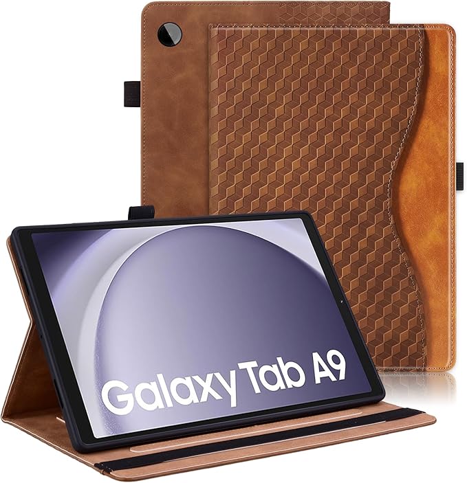 Case for Samsung Galaxy Tab A9 8.7 Inch Cover 2023 PU Leather Cover Multi-Angle Viewing Stand with Card Pocket for Galaxy Tab A9 Case,Brown