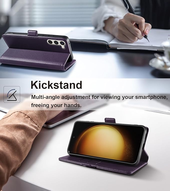 Wallet Flip Case for Samsung Galaxy S23 5G - [RFID Blocking] Luxury PU Leather Card Holder Magnetic Phone Cover with Kickstand,Shockproof Protective Case,Purple