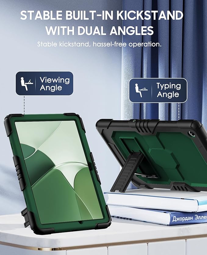 OKP Case for New Samsung Galaxy Tab A9 Plus 11 Inch 2023 (SM-X210/X216/X218), Heavy Duty Shockproof Rugged 11" Galaxy A9+ Tablet Protective Cover with Stand for Kids Boys Girls, Black+Alpine Green