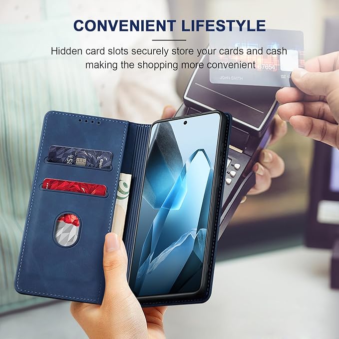 Jasonyu Flip Wallet Case for OnePlus 13 5G,Leather Magnetic Folio Cover with Card Holder,Kickstand - TPU Shockproof Durable Protective Phone Case,Blue