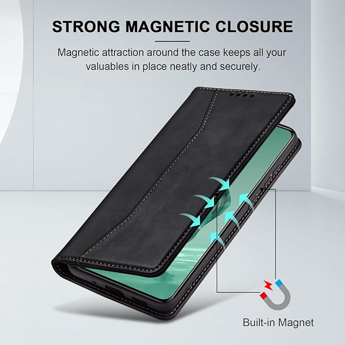 Jasonyu Flip Wallet Case for OnePlus 12,Leather Magnetic Folio Cover with Card Holder,Kickstand - TPU Shockproof Durable Protective Phone Case,Black