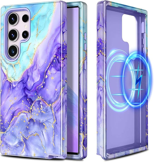 Casetego for Galaxy S23 Ultra Case,Compatible with MagSafe,[Military Grade Drop Test] Full Body Protection Slim Shockproof Rugged Marble Women Case for Samsung Galaxy S23 Ultra 6.8 inch,Cobalt Violet