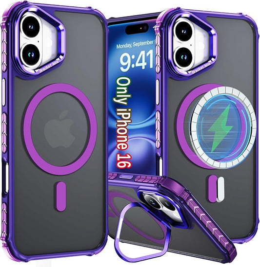 16 Case Magnetic for iPhone 16, with Stand，Heavy Duty Drop Protection Case, for iPhone 16 Case Purple