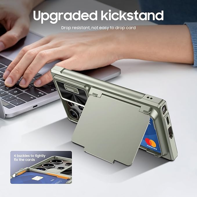 for Samsung Galaxy S24 Ultra Wallet Case with RFID Blocking Card Holder & Camera Cover & Kickstand, Full Body Shockproof Case for S24 Ultra 6.8Inch 2024-Champagne Primary Titanium(Upgraded)