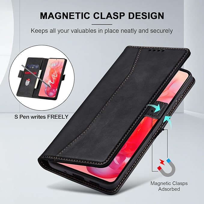 Jasonyu Flip Wallet Case for Moto G Stylus 5G (2024),Leather Magnetic Folio Cover with Card Holder,Kickstand - TPU Shockproof Durable Protective Phone Case,Black
