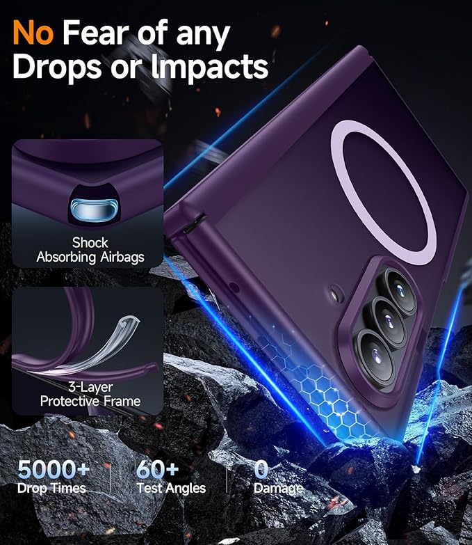 Slim for Samsung Galaxy-Z-Fold-7 Case: Compatible with Magsafe | Built-in Screen Protector [Anti-Scratch] Hinge Guard | Women Men Shockproof Translucent Matte Phone Cover for Z Fold7 5G 2025(Purple)