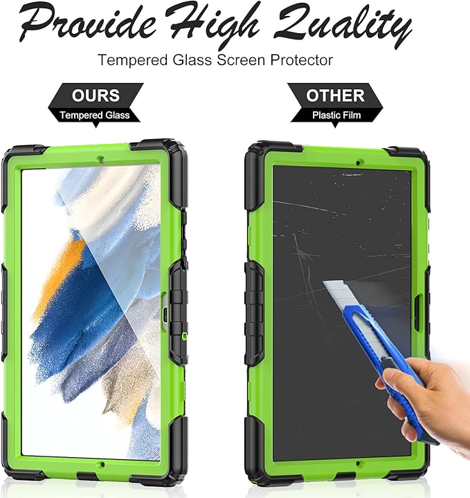 Case for Samsung Galaxy Tab A8 10.5-inch Tablet Case 2022 SM-X200/X205/X207, [with Tempered Glass Screen Protector] Rotating Kickstand/Hand & Shoulder Strap/S Pen Holder (Green)