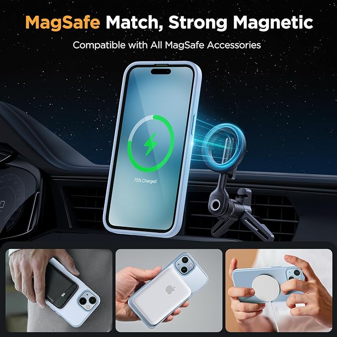Miracase Magnetic for iPhone 15 Plus Case 6.7 inch (Compatible with MagSafe)（with 2X Screen Protectors） Military-Grade Protection, Anti-Fingerprint Translucent Matte Phone Cover, Light Blue